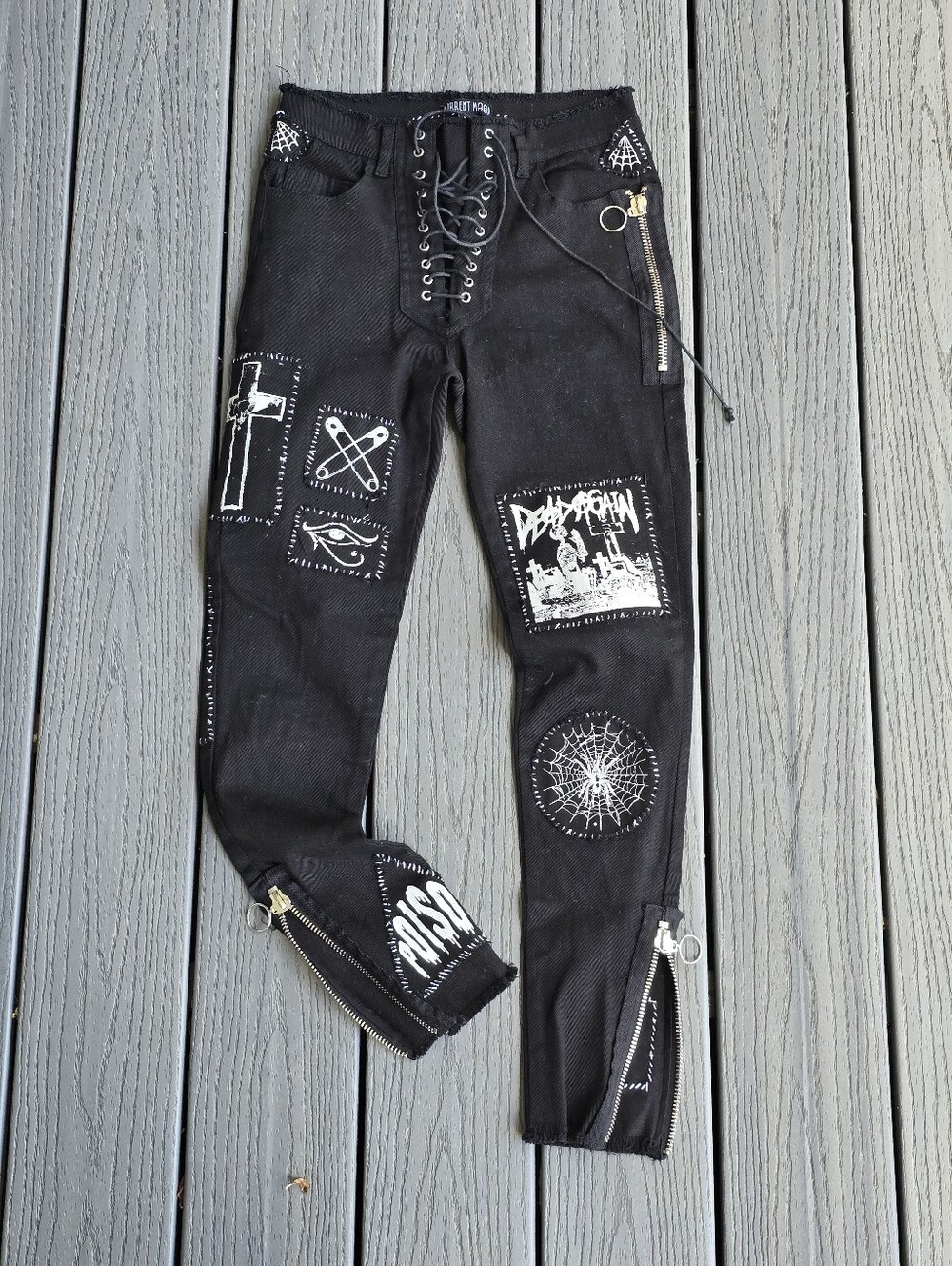 Current Mood Dolls Kill Jeans Womens Black Goth Lace Up Closure Gothic